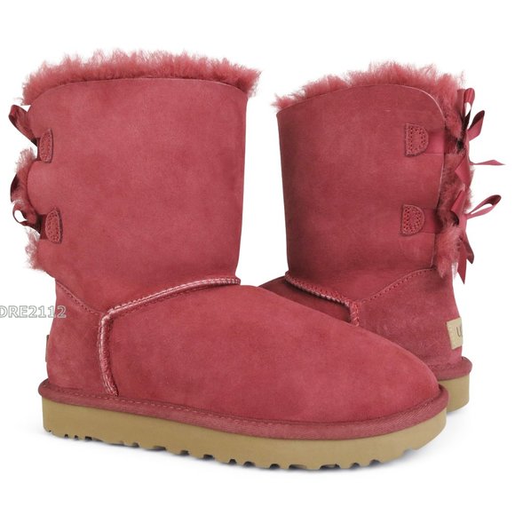 UGG Bailey Bow II Timeless Red Suede Fur Boots NEW IN BOX - Picture 3 of 6